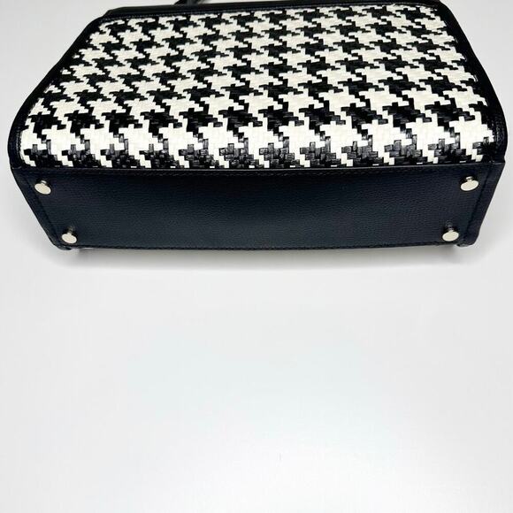 NEW Kate Spade Darcy Woven Houndstooth Top Handle Satchel Leather Black White - Picture 6 of 9